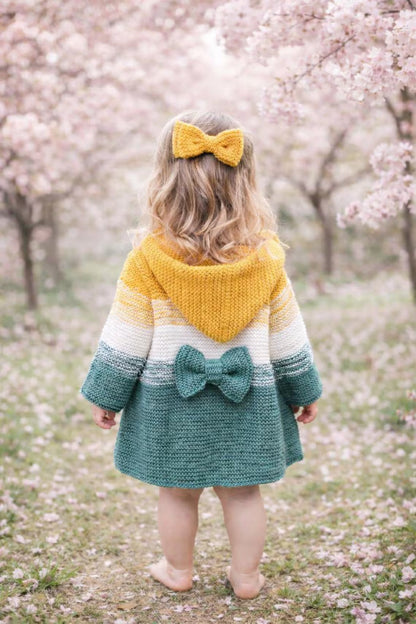 Crocheti Baby Hoodie Knitting Pattern with Bow and Heart Buttons - Perfect for Cozy Warmth