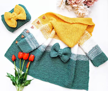 Crocheti Baby Hoodie Knitting Pattern with Bow and Heart Buttons - Perfect for Cozy Warmth