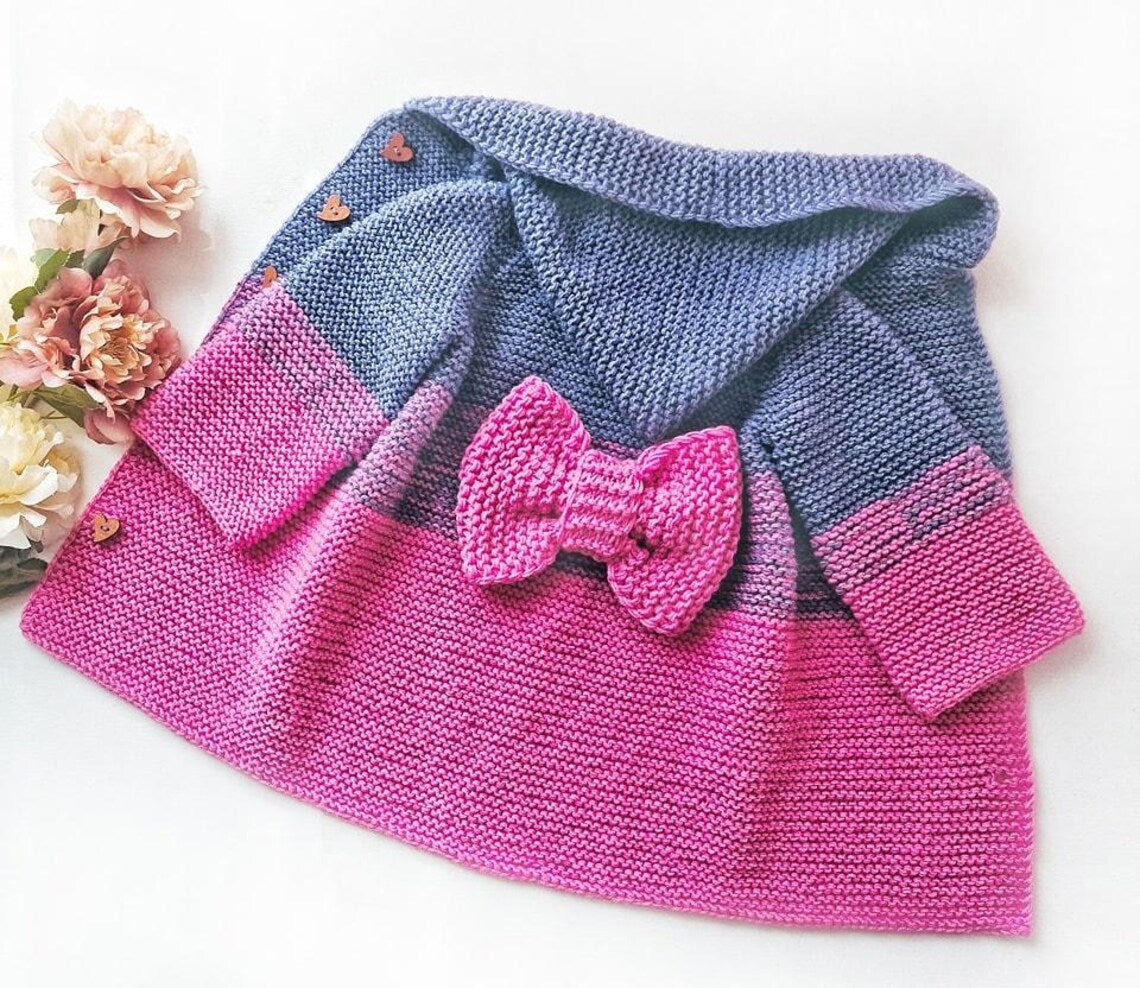 Crocheti Baby Hoodie Knitting Pattern with Bow and Heart Buttons - Perfect for Cozy Warmth
