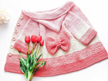 Crocheti Baby Hoodie Knitting Pattern with Bow and Heart Buttons - Perfect for Cozy Warmth