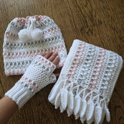 Crocheti 3 in 1 Scarf Beanie Fingerless Gloves Crochet Pattern - Versatile Winter Accessory