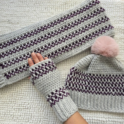 Crocheti 3 in 1 Scarf Beanie Fingerless Gloves Crochet Pattern - Versatile Winter Accessory